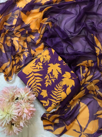 Golden Leaf on Plum- Lawn 3Pc Suit