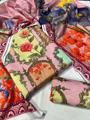 pink with multi  - Lawn 3Pc Suit