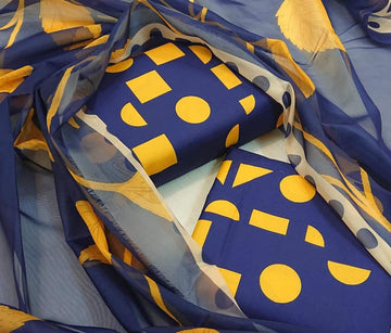 blue and yellow  - Lawn 3Pc Suit