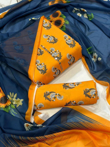 blue and orange  - Lawn 3Pc Suit