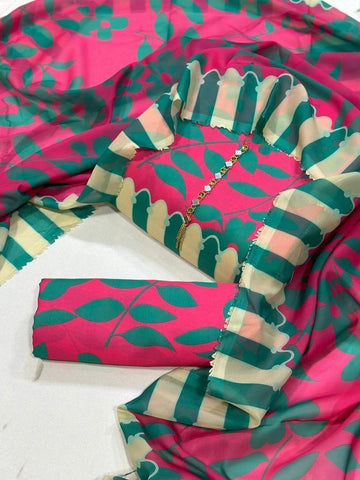 pink and green  - Lawn 3Pc Suit