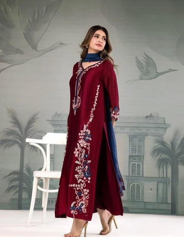 Emb Dhanak 3Pc Suit